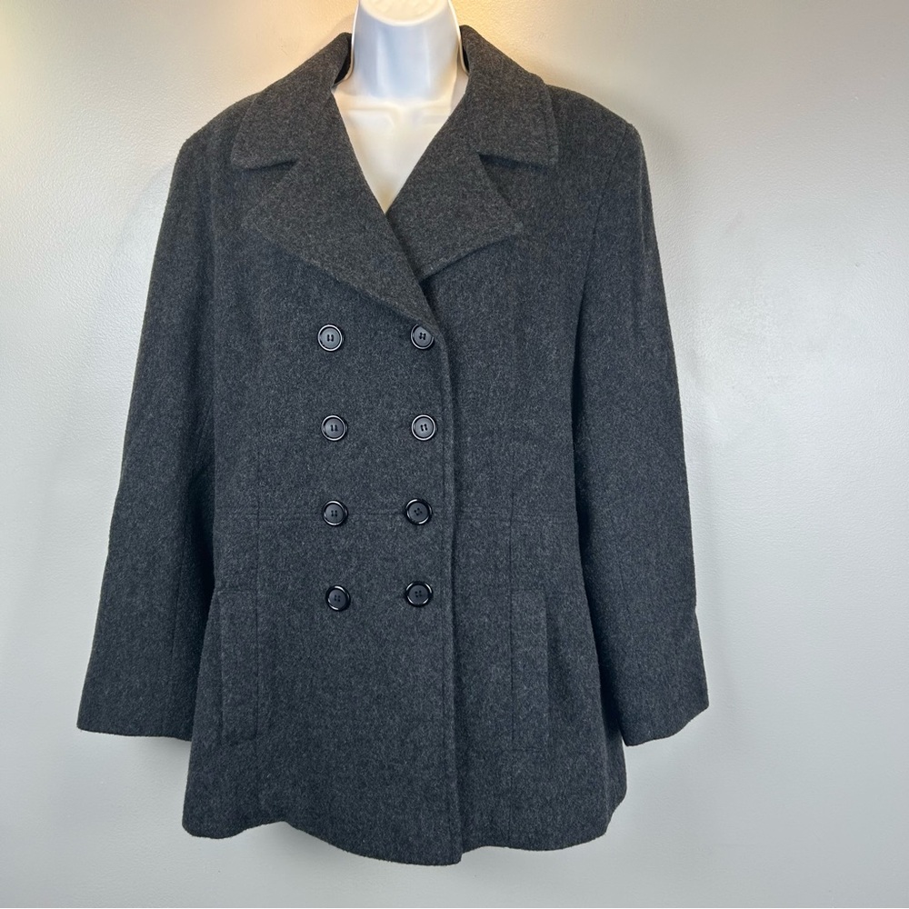 Vintage Jason Kole Wool Pea Coat Womens Medium Charcoal‎ Gray Double Breasted